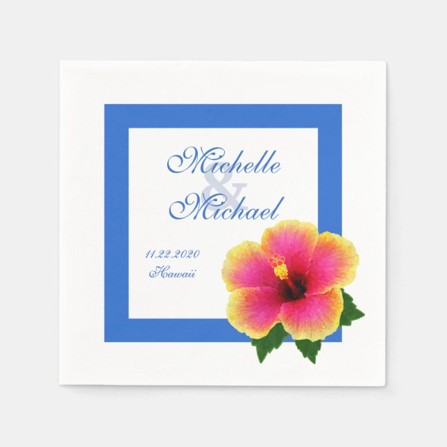 Hibiscus Flower Wedding Event Blue Napkins (Front)