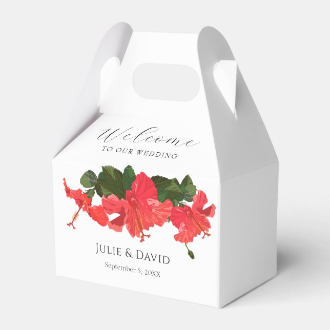 Hibiscus Flower Wedding Favor Box  (Front Side)