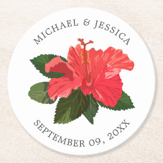 Hibiscus flower wedding round paper coaster