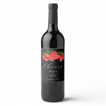 Hibiscus Flower Wedding Wine Bottle Labels
