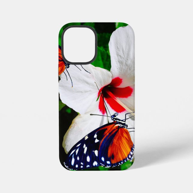Hibiscus flower with 2 Tiger Longwing butterflies iPhone Case (Back)