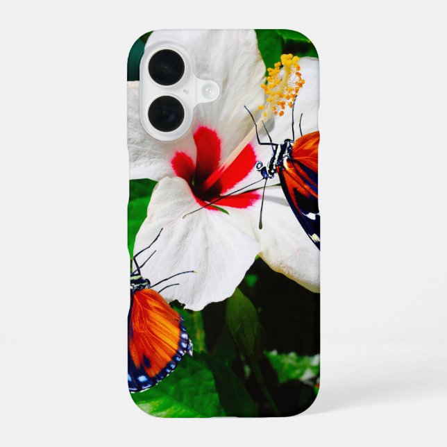 Hibiscus flower with 2 Tiger Longwing butterflies Iphone Case (Back)
