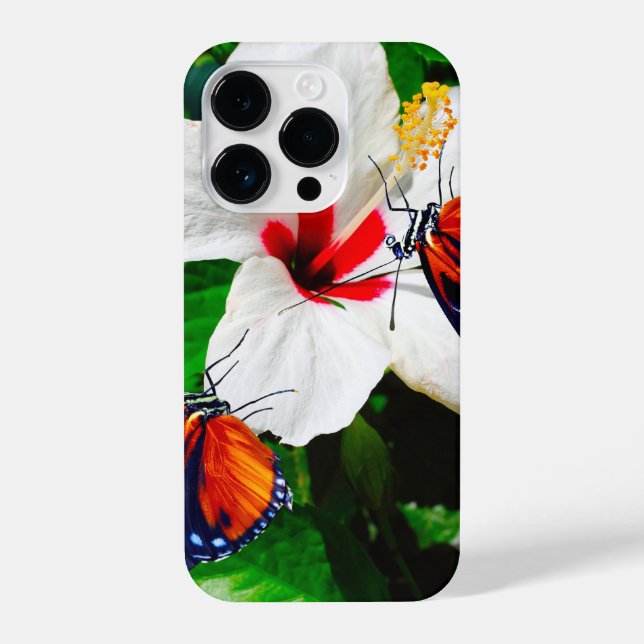 Hibiscus flower with 2 Tiger Longwing butterflies iPhone Case (Back)