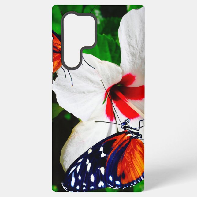 Hibiscus flower with 2 Tiger Longwing butterflies Samsung Galaxy Case (Back)