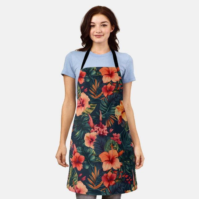 Hibiscus Flowers, A Tropical Floral Pattern Apron (Worn)