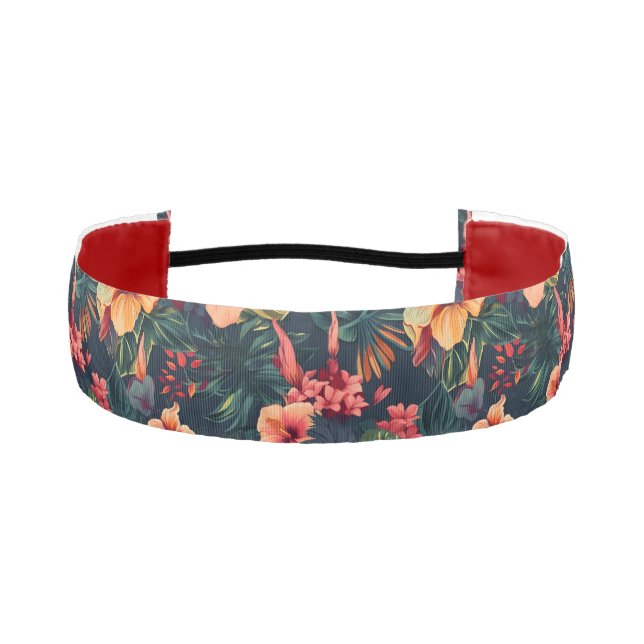 Hibiscus Flowers, A Tropical Floral Pattern Athletic Headband (Front)