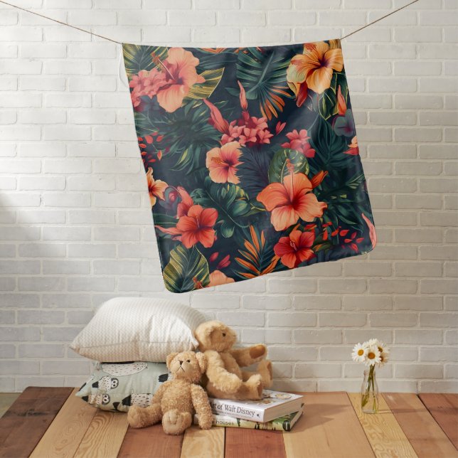 Hibiscus Flowers, A Tropical Floral Pattern Baby Blanket (In Situ)