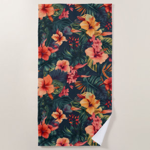 Hibiscus Flowers, A Tropical Floral Pattern Beach Towel