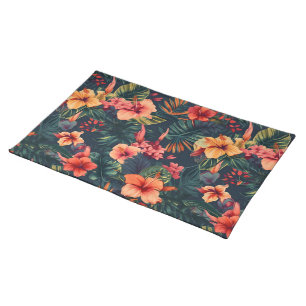 Hibiscus Flowers, A Tropical Floral Pattern Cloth Placemat