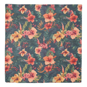 Hibiscus Flowers, A Tropical Floral Pattern Duvet Cover