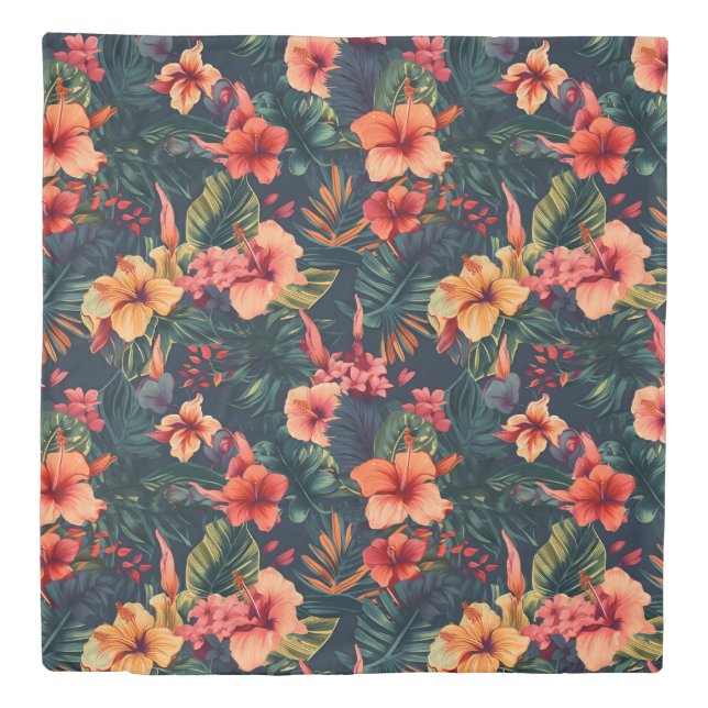 Hibiscus Flowers, A Tropical Floral Pattern Duvet Cover (Front)