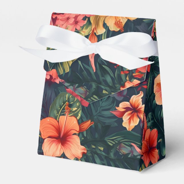 Hibiscus Flowers, A Tropical Floral Pattern Favor Boxes (Front Side)