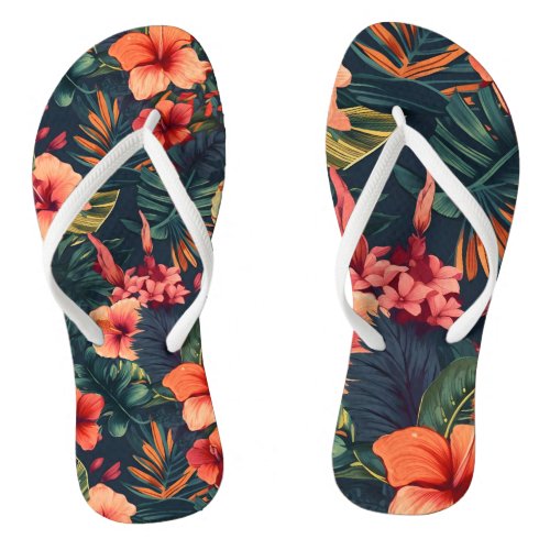 Hibiscus Flowers A Tropical Floral Pattern Flip Flops