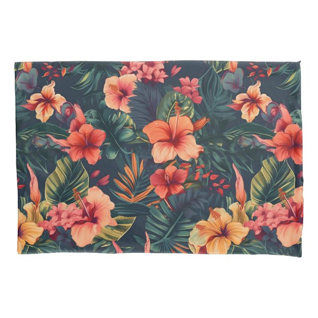 Hibiscus Flowers, A Tropical Floral Pattern Pillow Case (Front)
