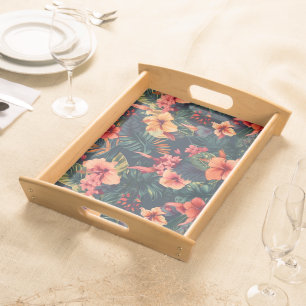 Hibiscus Flowers, A Tropical Floral Pattern Serving Tray
