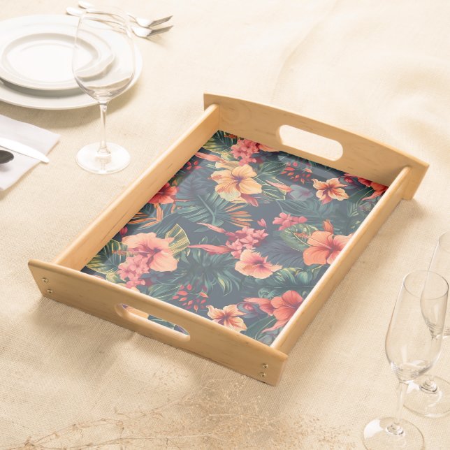 Hibiscus Flowers, A Tropical Floral Pattern Serving Tray (Front)