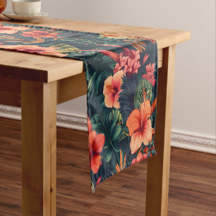 Hibiscus Flowers, A Tropical Floral Pattern Short Table Runner