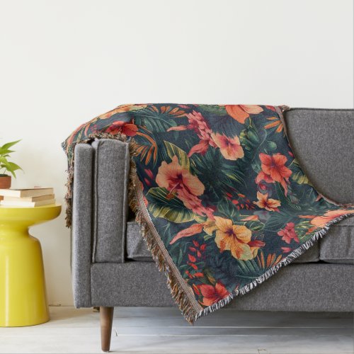 Hibiscus Flowers A Tropical Floral Pattern Throw Blanket