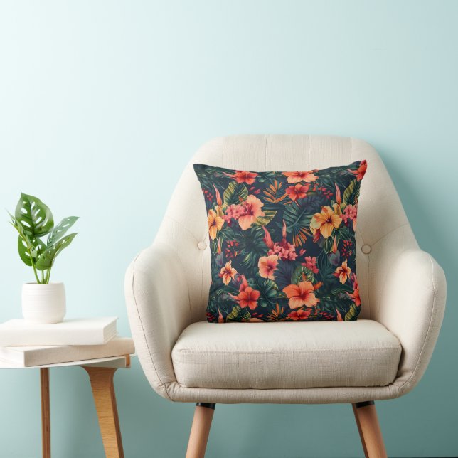 Hibiscus Flowers, A Tropical Floral Pattern Throw Pillow (Chair)