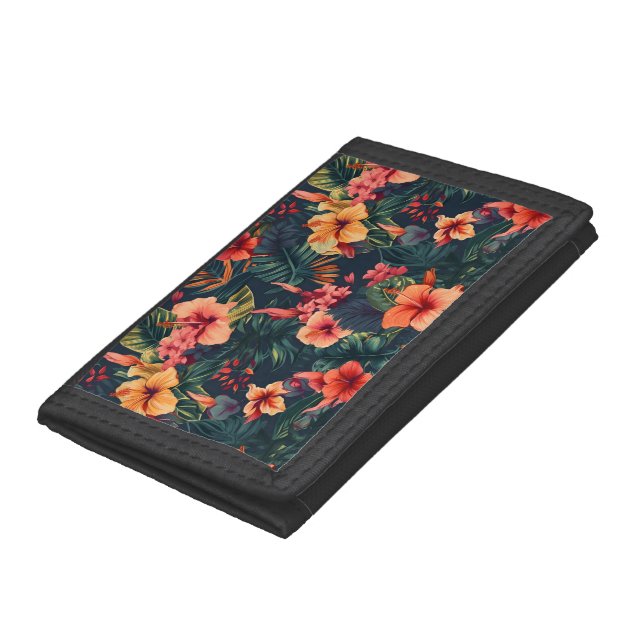 Hibiscus Flowers, A Tropical Floral Pattern Trifold Wallet (Bottom)