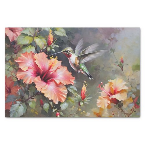 Hibiscus Flowers and Hummingbird Decoupage Tissue Paper