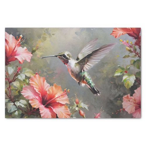 Hibiscus Flowers and Hummingbird Decoupage Tissue Paper