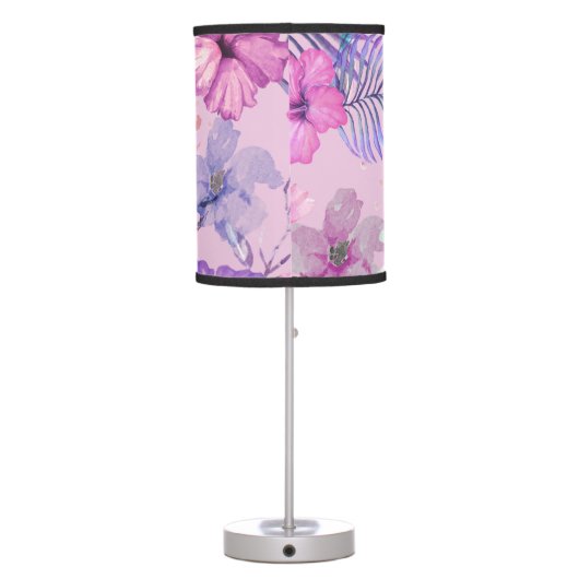Hibiscus flowers and hummingbird: purple seamless  table lamp (Back)