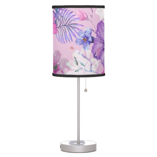Hibiscus flowers and hummingbird: purple seamless  table lamp (Left)