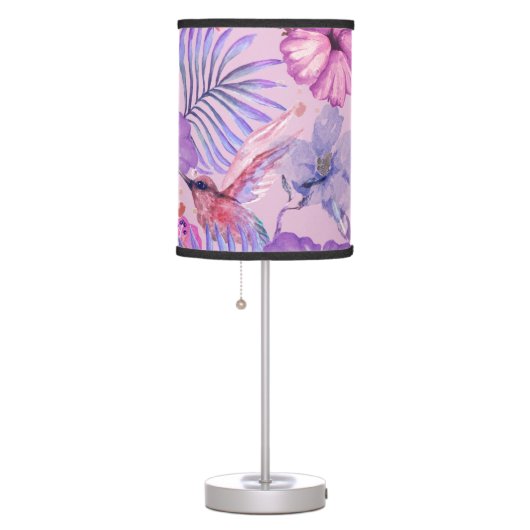 Hibiscus flowers and hummingbird: purple seamless  table lamp (Right)