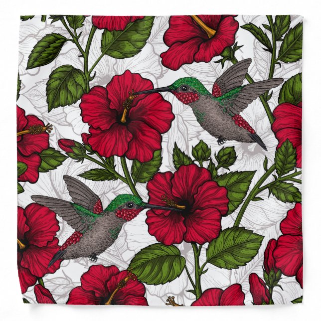 Hibiscus flowers and hummingbirds bandana (Front)
