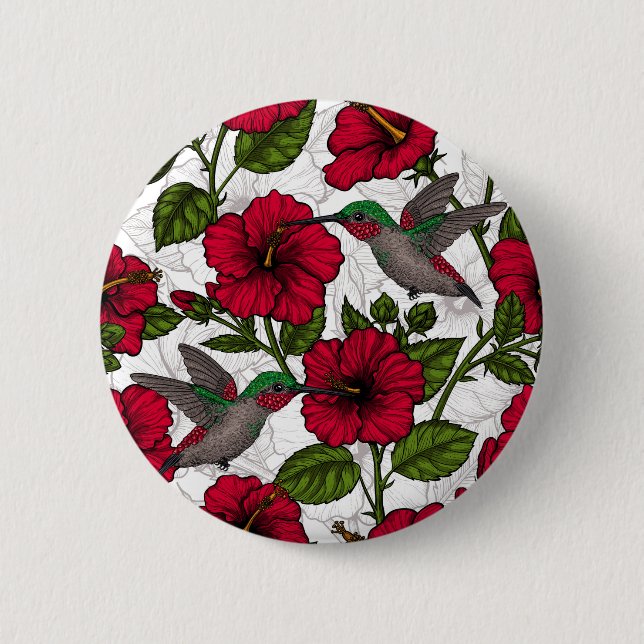 Hibiscus flowers and hummingbirds button (Front)