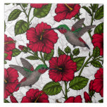 Hibiscus flowers and hummingbirds ceramic tile<br><div class="desc">Vector seamless pattern with hand drawn hibiscus flowers and Hibiscus flowers and hummingbirds</div>