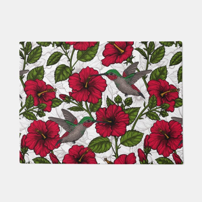 Hibiscus flowers and hummingbirds doormat (Front)