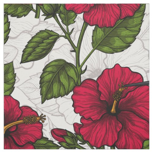 Hibiscus flowers and hummingbirds fabric