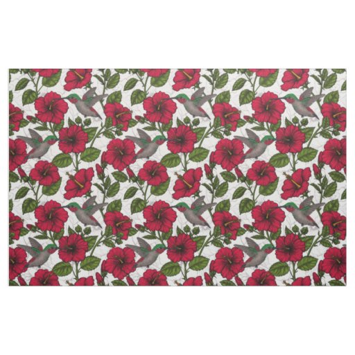 Hibiscus flowers and hummingbirds fabric