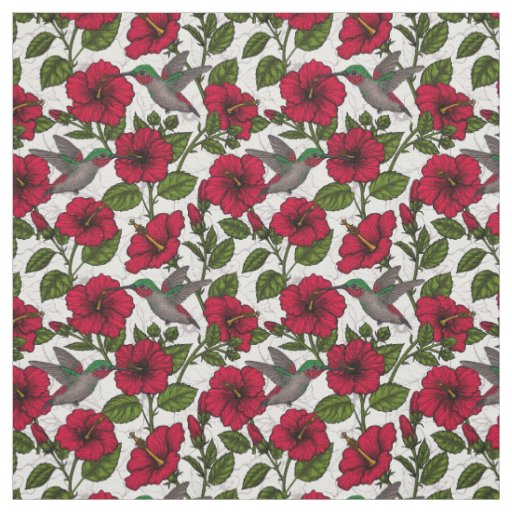 Hibiscus flowers and hummingbirds fabric
