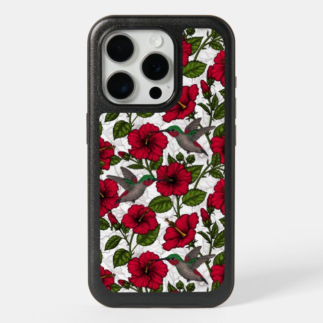Hibiscus flowers and hummingbirds iPhone 15 pro case (Back)