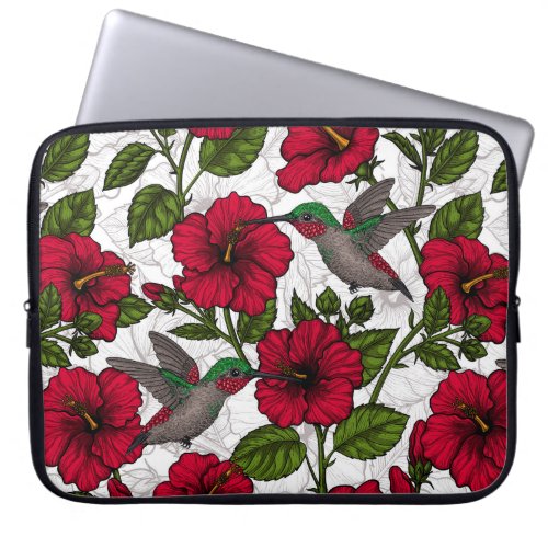 Hibiscus flowers and hummingbirds laptop sleeve
