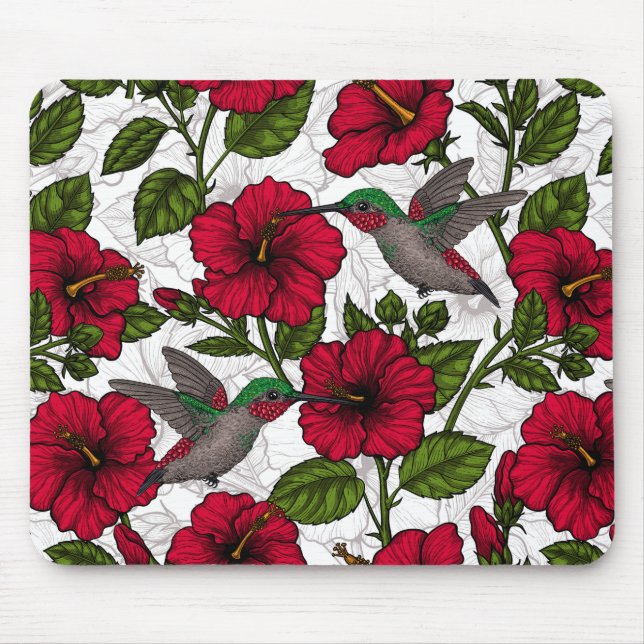 Hibiscus flowers and hummingbirds mouse pad (Front)