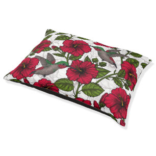 Hibiscus flowers and hummingbirds pet bed