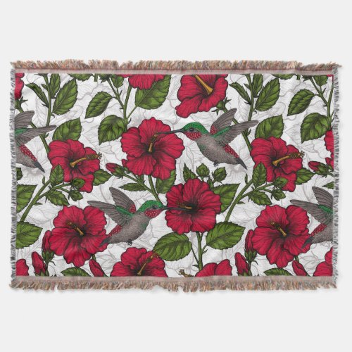 Hibiscus flowers and hummingbirds throw blanket