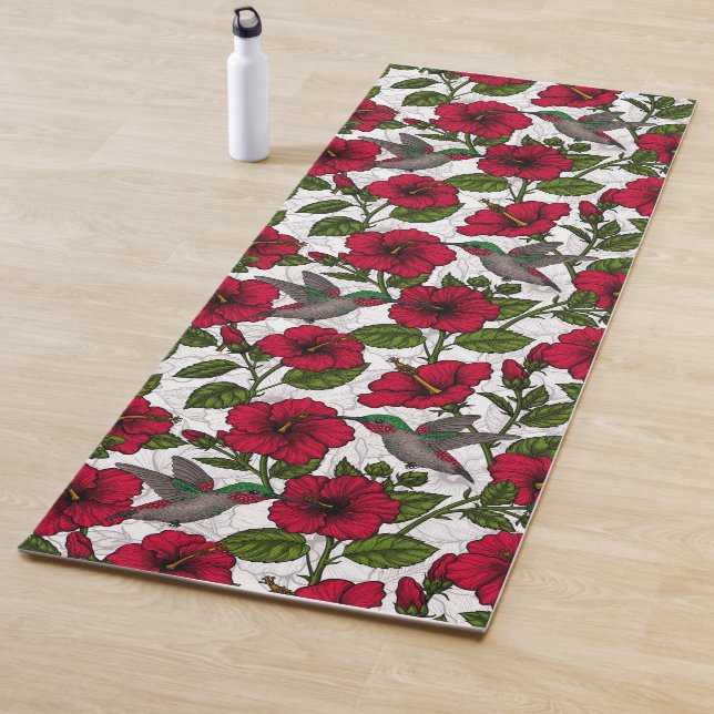 Hibiscus flowers and hummingbirds yoga mat (In Situ)