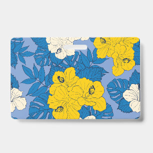 Hibiscus flowers and leaves  badge