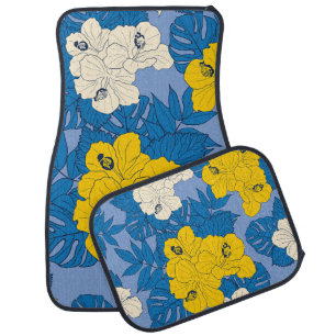 Hibiscus flowers and leaves  car floor mat