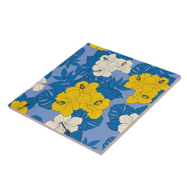 Hibiscus flowers and leaves  ceramic tile (Side)