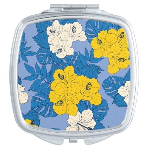 Hibiscus flowers and leaves   compact mirror