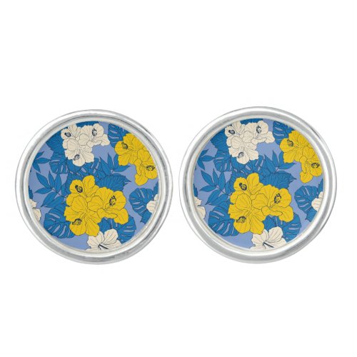 Hibiscus flowers and leaves   cufflinks