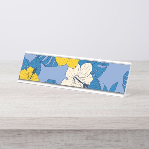 Hibiscus flowers and leaves  desk name plate