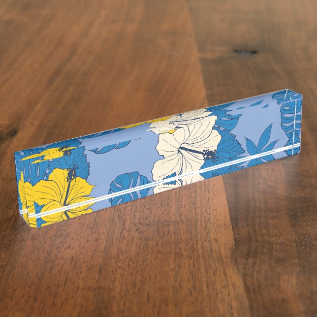 Hibiscus flowers and leaves   desk name plate (Side)