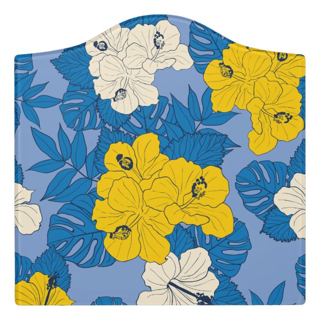 Hibiscus flowers and leaves   door sign (Large Crest Front)